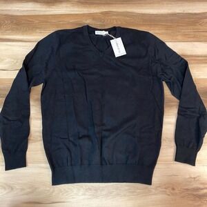 Collars & Co. Sweater Mens Large Black Cotton Cashmere V Neck Long Sleeve